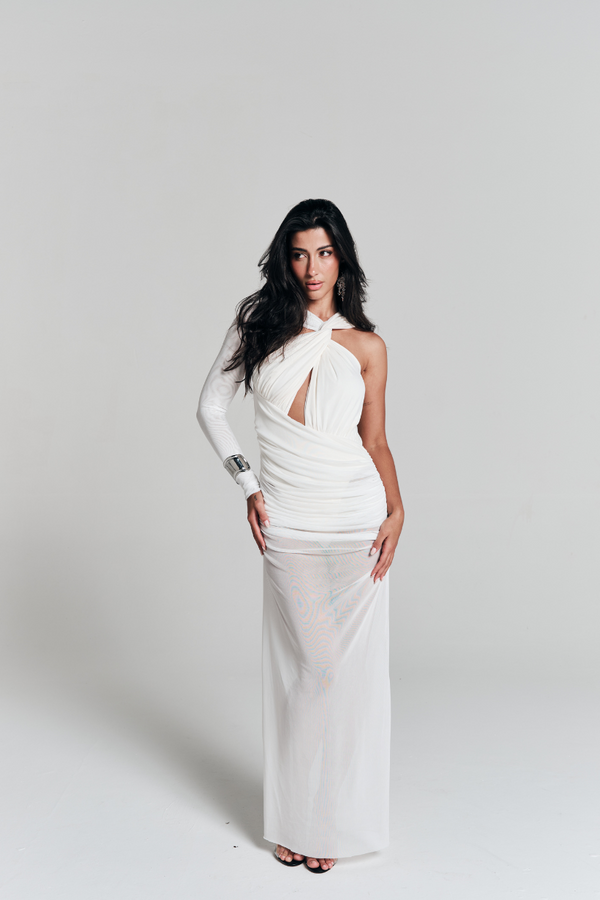 Vestido One Shoulder Longo Off White