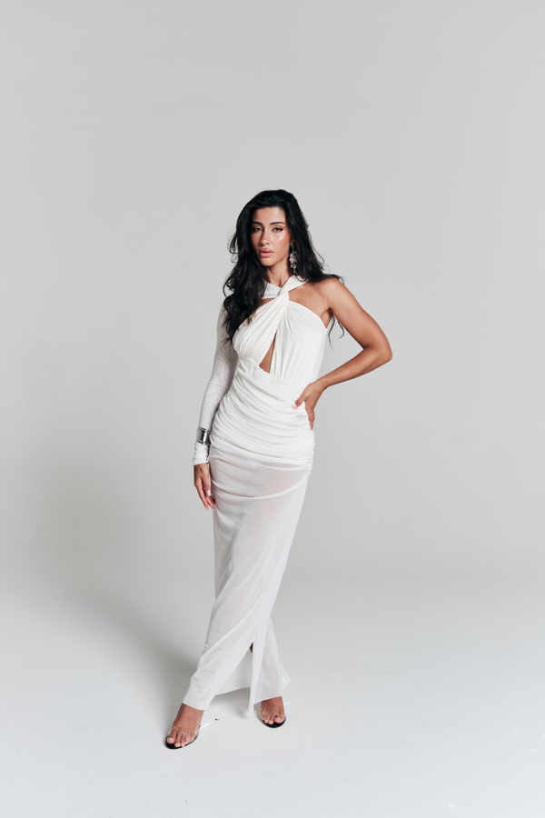 Vestido One Shoulder Longo Off White
