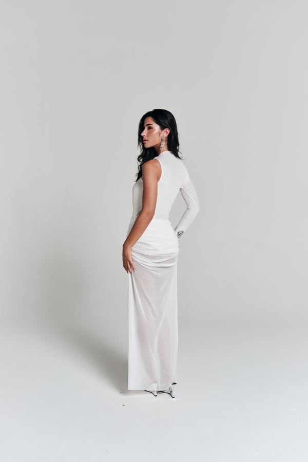 Vestido One Shoulder Longo Off White