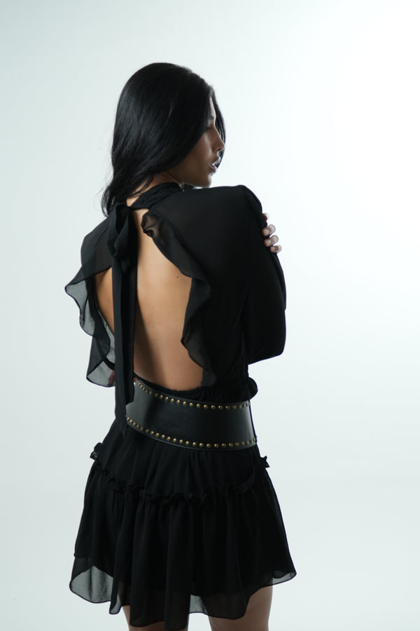 Vestido Babados Decote Costas