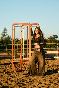 Calça Jeans Alfinetes Marrom