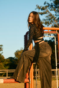 Calça Jeans Alfinetes Marrom