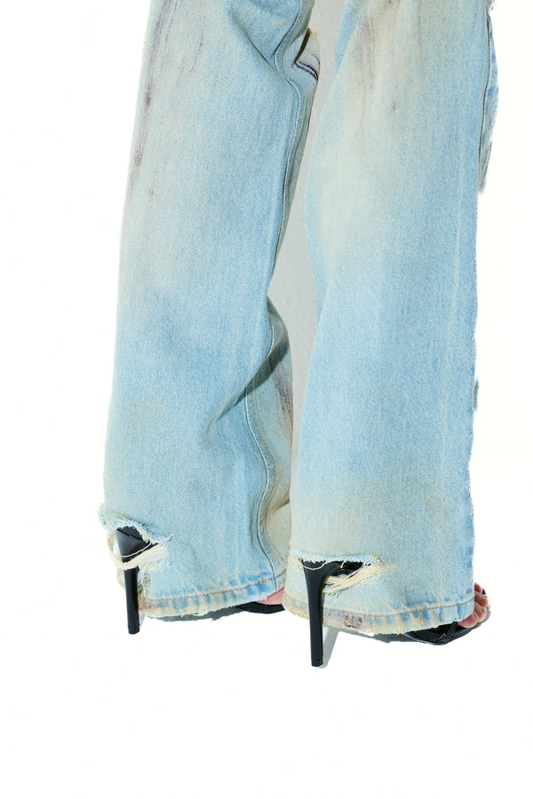 Calça Jeans Cintura Baixa Destroyed