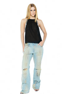Calça Jeans Cintura Baixa Destroyed