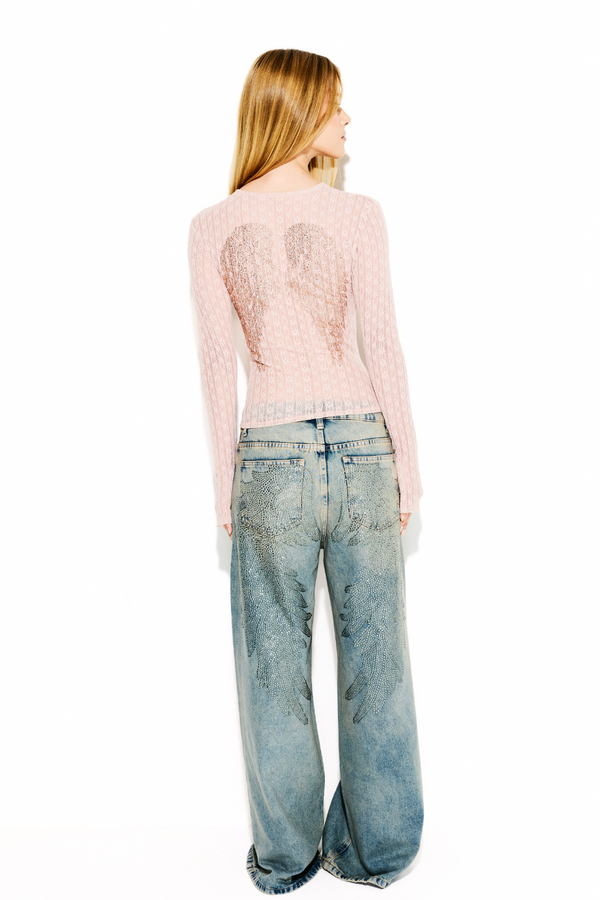 Blusa Manga Longa Renda Angel Rosa