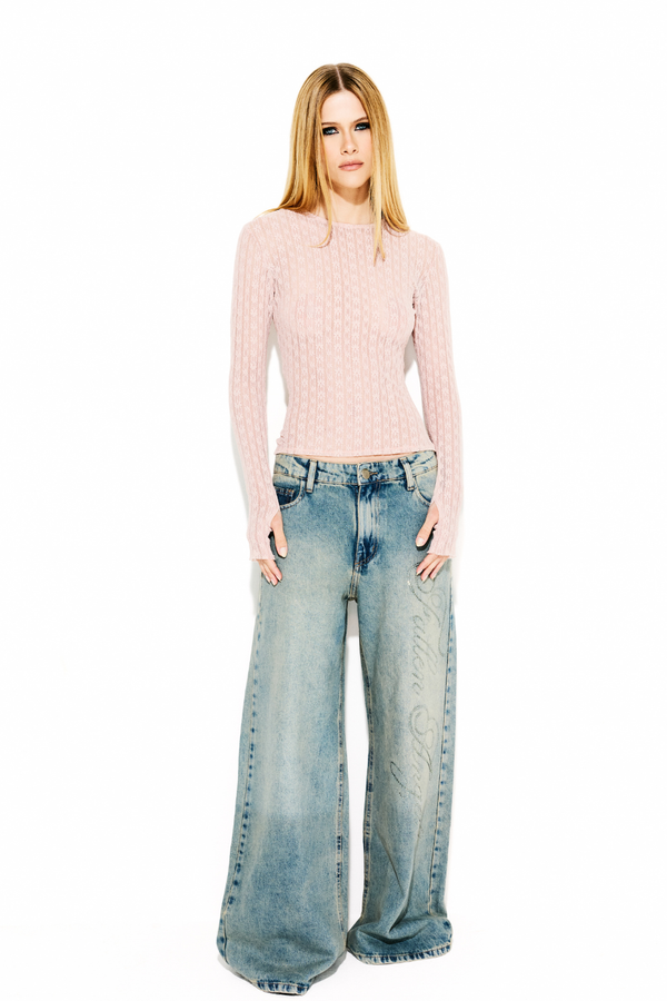 Blusa Manga Longa Renda Angel Rosa