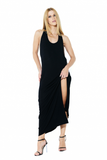 Vestido Longo Decote Malha Preto