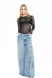 Blusa Manga Longa Renda Strass
