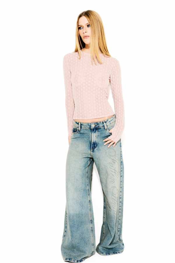 Blusa Manga Longa Renda Angel Rosa