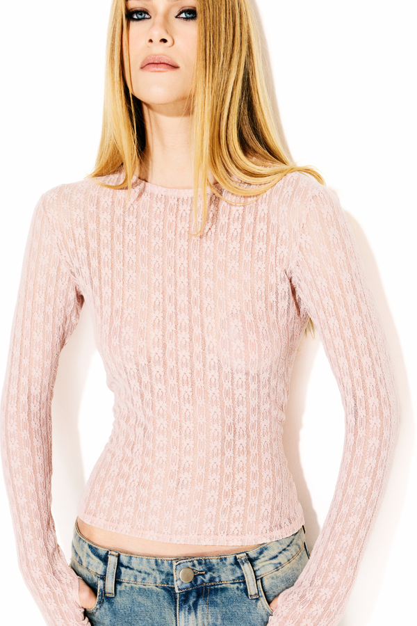 Blusa Manga Longa Renda Angel Rosa