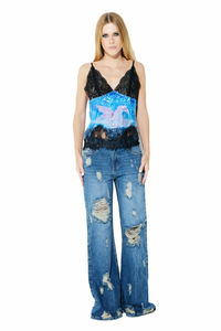 Blusa Paetês Renda Rodeo