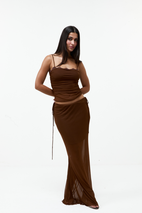 Regata Tule Renda Marrom