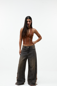 Calça Jeans Alfinetes Marrom