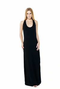 Vestido Longo Decote Malha Preto