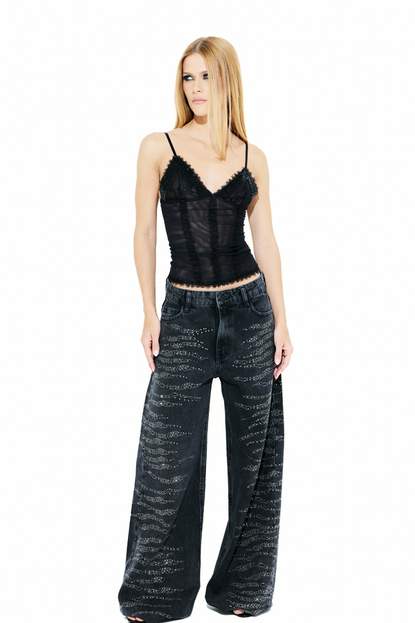 Blusa Tule Bordada Preto