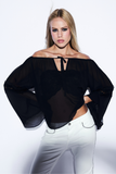 Blusa Ombro Amarrações Crepe Preto