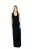 Vestido Longo Decote Malha Preto