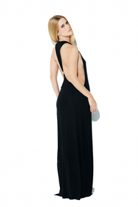 Vestido Longo Decote Malha Preto