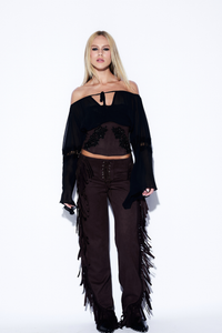 Corset Suede Bordado Marrom