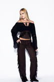 Calça Suede Franjas Marrom