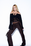 Calça Suede Franjas Marrom