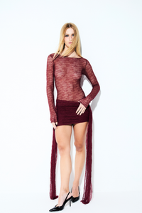 Body Manga Longa Renda Vinho