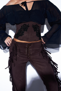 Corset Suede Bordado Marrom