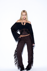 Calça Suede Franjas Marrom