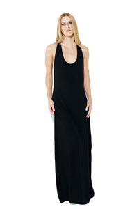 Vestido Longo Decote Malha Preto