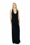 Vestido Longo Decote Malha Preto