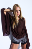 Blusa Manga Longa Crepe Marrom