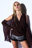 Blusa Manga Longa Crepe Marrom