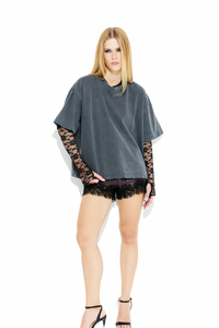Mini Shorts Paetês Renda Bordô