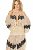 Blusa Laced Ombro a Ombro Renda Creme