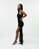 Vestido Amarração Shimmer Mesh Preto