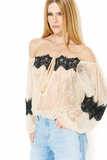 Blusa Laced Ombro a Ombro Renda Creme