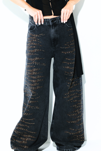Calça Jeans Wild Black Strass Dourado