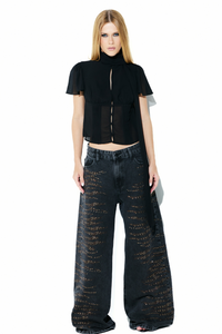 Calça Jeans Wild Black Strass Dourado
