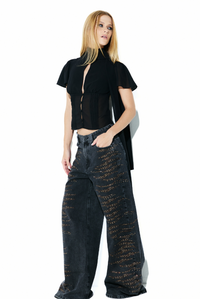 Calça Jeans Wild Black Strass Dourado