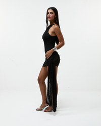 Vestido Amarração Shimmer Mesh Preto