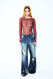 Body Manga Longa Renda Vinho
