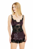 Blusa Paetês Renda Bordô