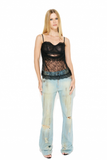 Calça Jeans Cintura Baixa Destroyed Strass