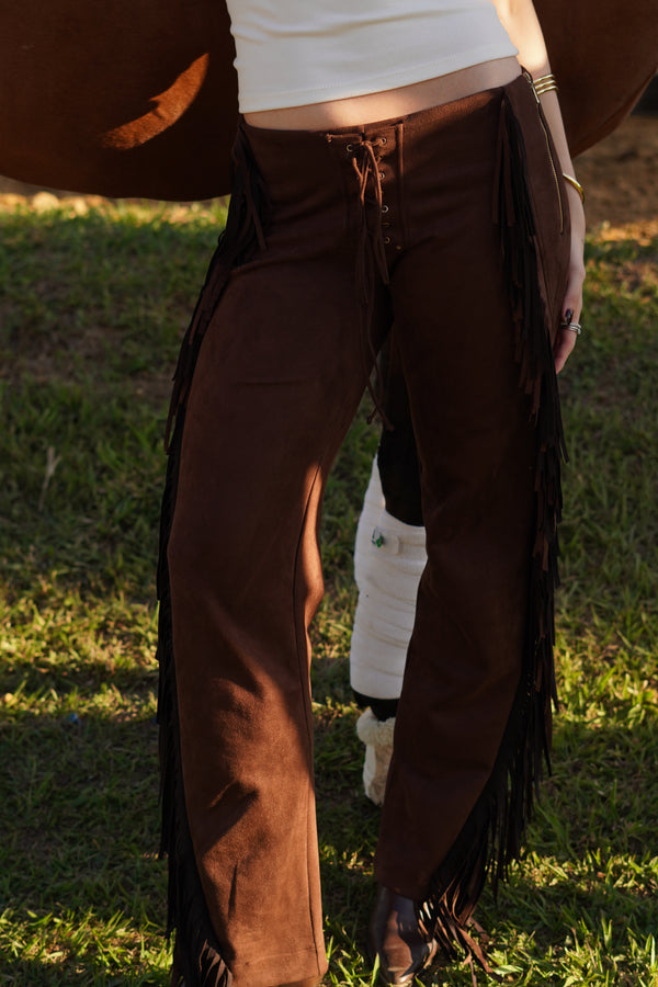 PRÉ-VENDA Calça Suede Franjas