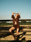 Blusa Bata Babados Marrom