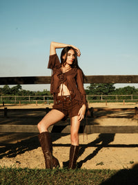 Blusa Bata Babados Marrom