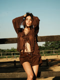 Blusa Bata Babados Marrom