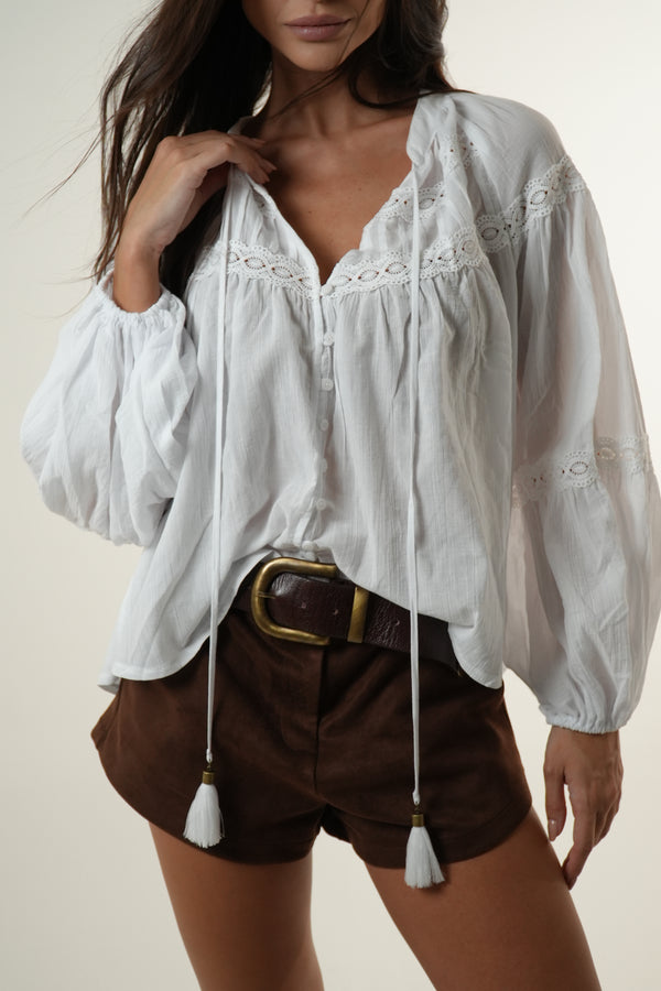 Blusa Bata Viscose Renda