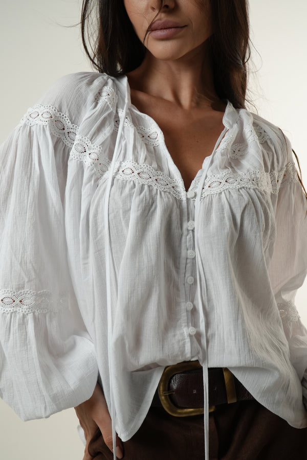 Blusa Bata Viscose Renda