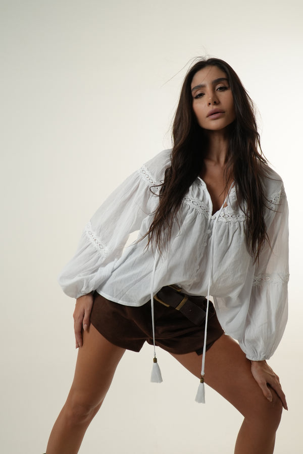 Blusa Bata Viscose Renda